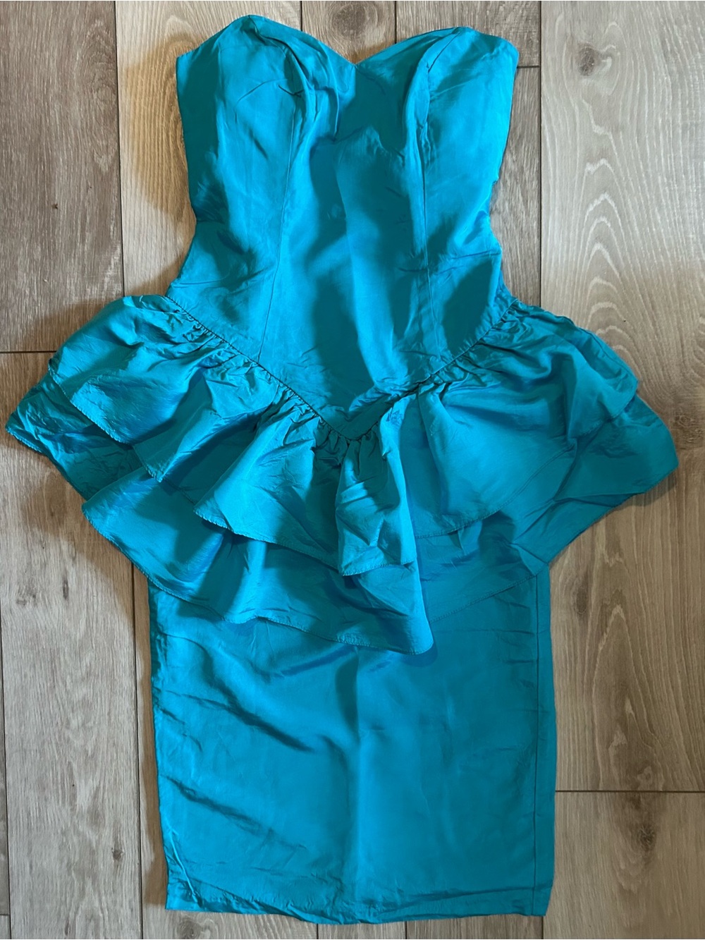 Vintage 80’s 90’s Zum Zum Strapless Ruffled Dress in Teal size 6/8